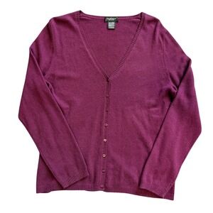Lord & Taylor Womens 100% Cashmere V-Neck Button Front Cardigan Berry Purple XL